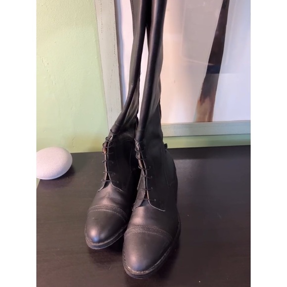 BLACK Real leather riding boots -  New - Size 7 - Picture 3 of 6